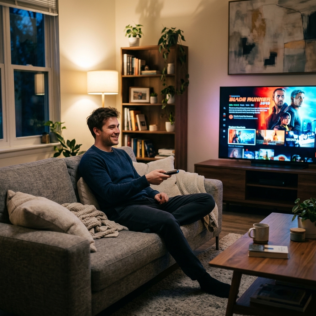 Man choosing his LuminaryTV IPTV plan on TV